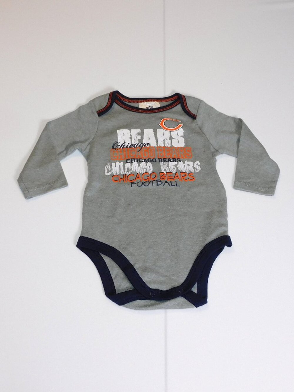 Baby Chicago Bears Long Sleeve One Piece Football NFL Unisex Gray 0 thru 12M NEW